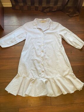 TERZO MILLENNIO Linen Cotton Shirt Dress Light Blue Button-Front W/Pockets S